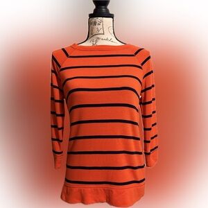 Merona Vibrant Orange Knit Top with Navy Stripes